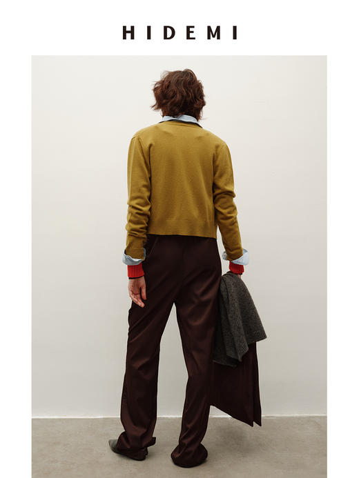 HIDEMI 乌木棕雾感缎面进口聚氨酯天丝棉松紧腰直筒裤长裤 商品图7