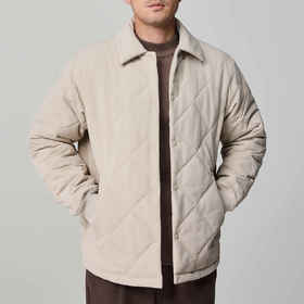 墨麦客男装新雪丽保暖翻领棉服男士2024冬季菱形格绗缝加厚外套男