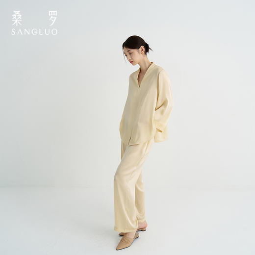 东方雅韵』桑罗长袖真丝睡衣套装100%桑蚕丝女新中式家居服可外穿 商品图0
