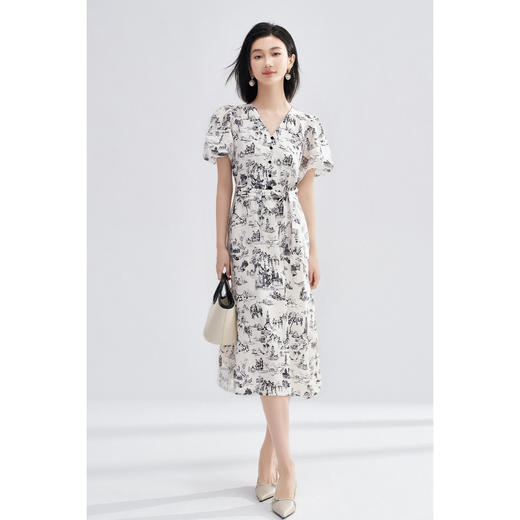 米思阳2025夏季新款优雅气质天丝连衣裙收腰国风水墨画连衣裙1003 商品图4