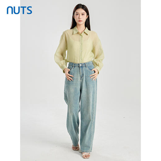 NUTS商场同款夏季复古气质宽松直筒百搭水洗牛仔长裤422112282 商品图3