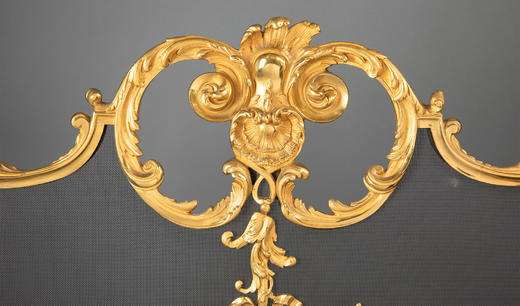 独角鹿西洋古董法国出品铜鎏金雕饰卷叶纹胜利乐章主题壁炉屏风家居摆件 商品图2