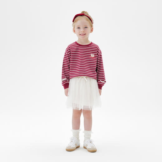 马克珍妮女童跳跃小熊条纹T恤 宝宝纯棉上衣2025年秋装新款551191 商品图2