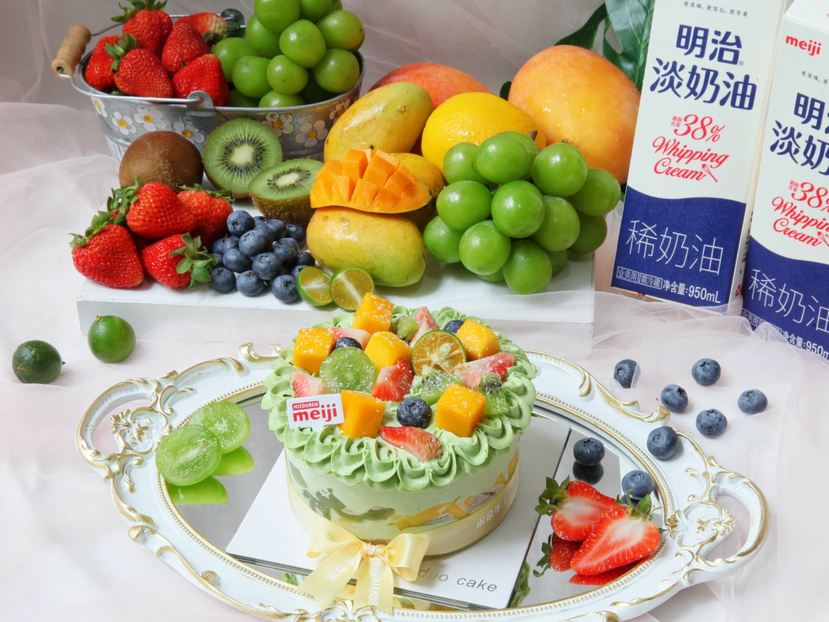 抹茶鲜果 明治淡奶油 五十铃抹茶粉 时令鲜果