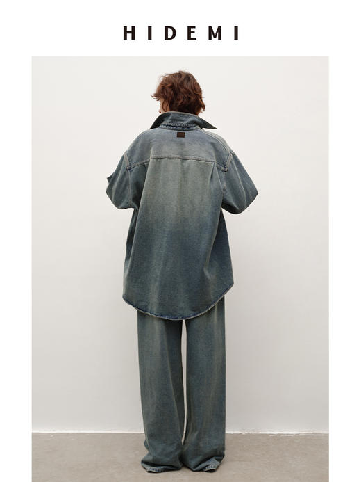 HIDEMI 多重水洗做旧感牛仔蓝泛白丹宁牛仔廓形外套式衬衫 商品图8