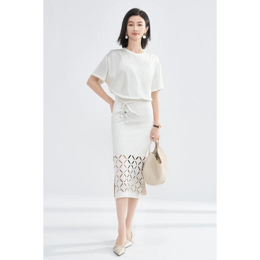 天丝蚕丝混纺软糯T恤 米思阳2025夏季新款休闲百搭宽松T恤舒适上衣女5982 商品图5