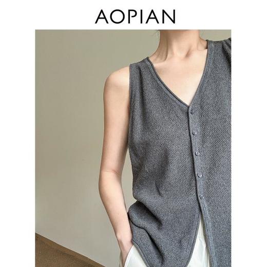 奥篇V领纽扣马甲 复古老钱风针织小背心无袖百搭显瘦开衫马甲 商品图3