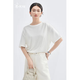 天丝蚕丝混纺软糯T恤 米思阳2025夏季新款休闲百搭宽松T恤舒适上衣女5982