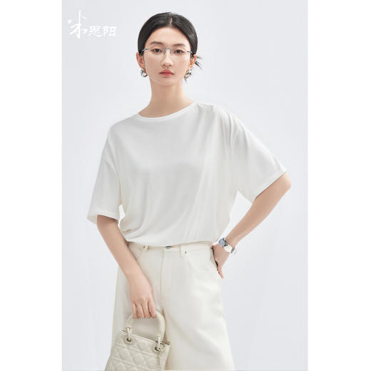 天丝蚕丝混纺软糯T恤 米思阳2025夏季新款休闲百搭宽松T恤舒适上衣女5982 商品图0