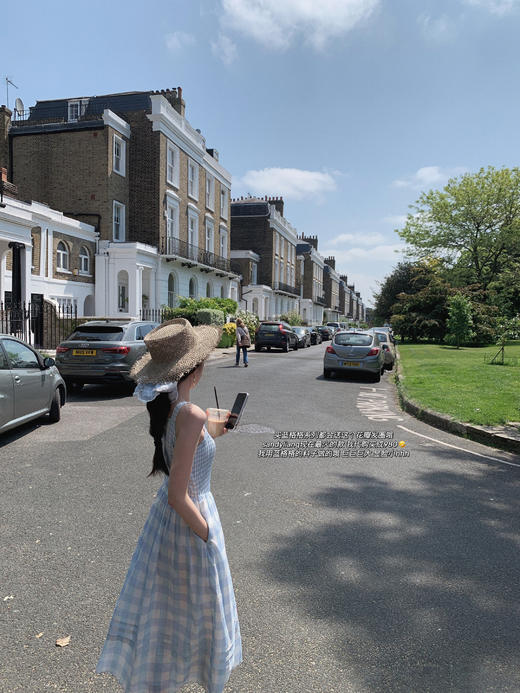 金蘑菇菇  伦敦花市 我爱蓝格格 / 小清新收腰格子背心裙 商品图10