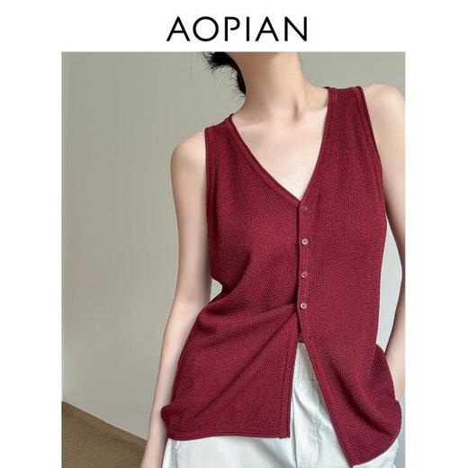 奥篇V领纽扣马甲 复古老钱风针织小背心无袖百搭显瘦开衫马甲 商品图4