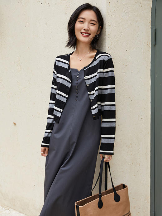 条纹控必入！黑白灰条纹针织开衫，复古又摩登 商品图1