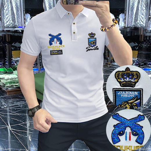 个性logo男翻领夏季新款透气短袖高档半袖商务潮流刺绣Polo衫   JYYP-711#翻领4 商品图2