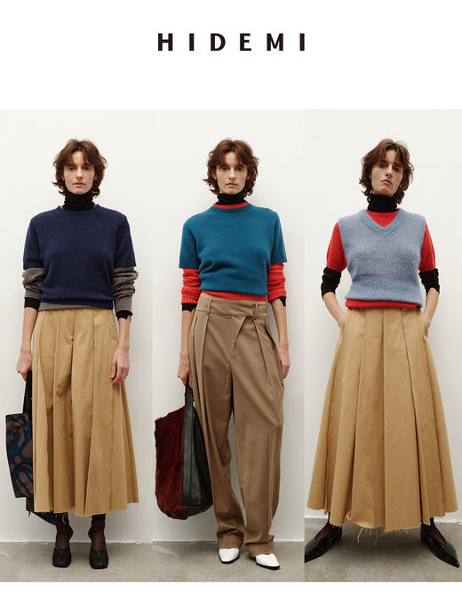 HIDEMI【董生活同款】进口澳洲美利奴羊毛多股纱圆领叠穿神器短袖毛衣 商品图0