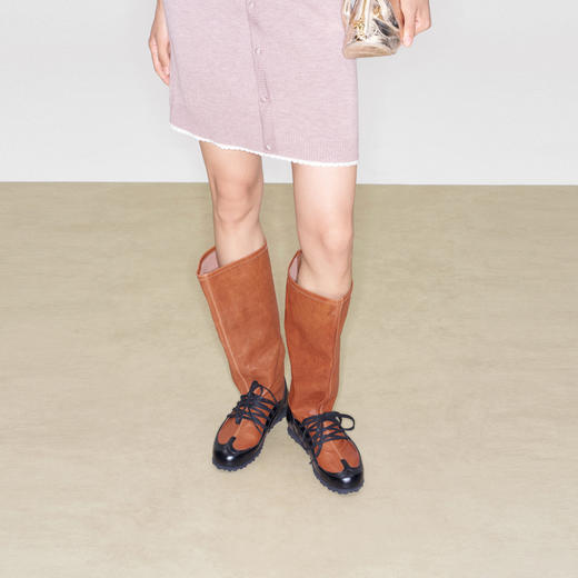 lost in echo2025秋冬新款宽筒显瘦薄底真皮一脚蹬芭蕾舞长筒靴女 商品图4