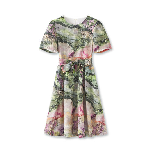 「高货wl」全新升级【铂金会员293/天猫399/差价106】(92552)洛诗琳气质重工印花连衣裙2025夏季新款收腰显瘦系带裙女 商品图4