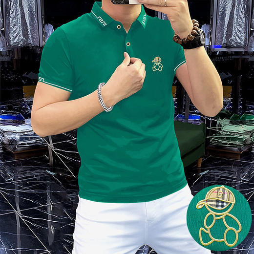 潮男欧货男装短袖Polo衫修身型时尚百搭男士上衣休闲夏季衣服    JYYP-G31#长城扁机 商品图3