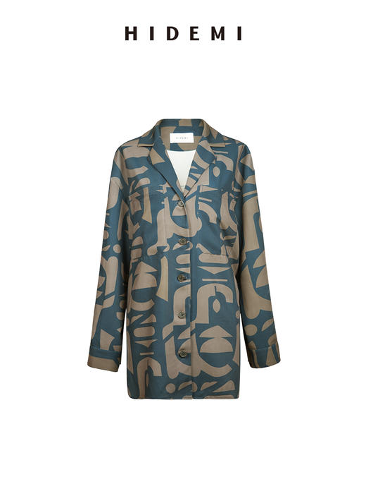 HIDEMI 我们做印花系列手绘纯原创抽象几何感艺术油画印花衬衫阔腿裤套装 商品图8