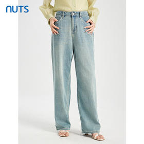 NUTS商场同款夏季复古气质宽松直筒百搭水洗牛仔长裤422112282