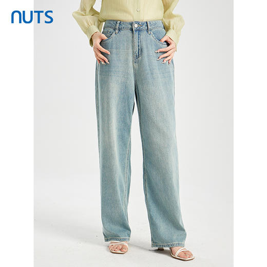 NUTS商场同款夏季复古气质宽松直筒百搭水洗牛仔长裤422112282 商品图0