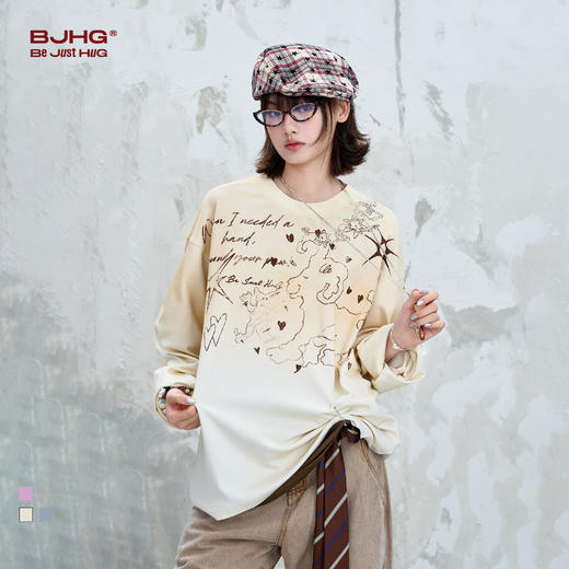 BJHG不计后果趣味渐变长袖t恤男款秋季2025新款美式复古高级感T恤 商品图0