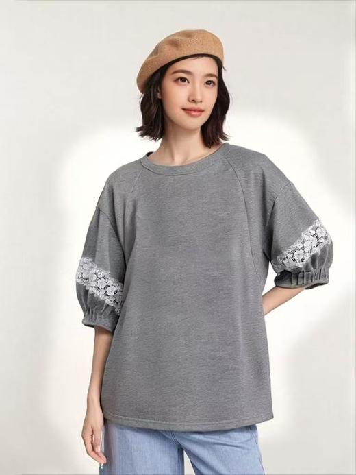 【新品特卖】25121工艺蕾丝镂空宽松短袖T恤-喜出 商品图5