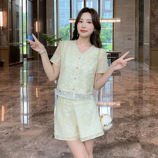 奢姿大码女装2026夏季波西米亚风两件套胖妹妹减龄花边V领套装9952922159 商品图4