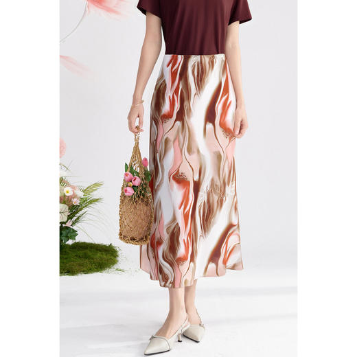 米思阳2026春新款时尚粉色印花中长裙顺滑显瘦百搭半身裙1814 商品图3