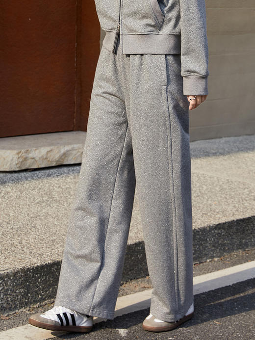 韩系休闲高腰亮片点缀灰色阔腿卫裤 宽松显瘦长裤 商品图0