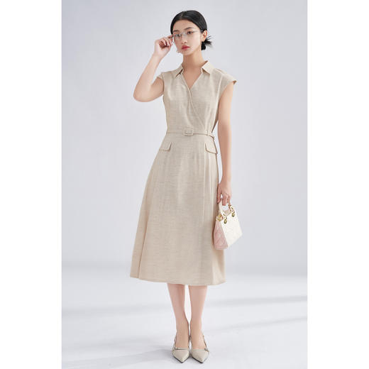 剩S/M/XL 老钱风亚麻衬衫裙 米思阳2025夏季新款知性优雅V领连衣裙高级感裙子1161 商品图4