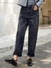 秋季新款高腰直筒牛仔阔腿裤 宽松显瘦卷边休闲长裤 商品缩略图0