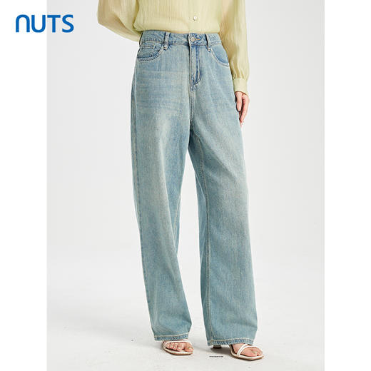 NUTS商场同款夏季复古气质宽松直筒百搭水洗牛仔长裤422112282 商品图2