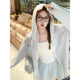 <曾小咸推荐>蓝色连帽防晒衬衫半身裙两件套