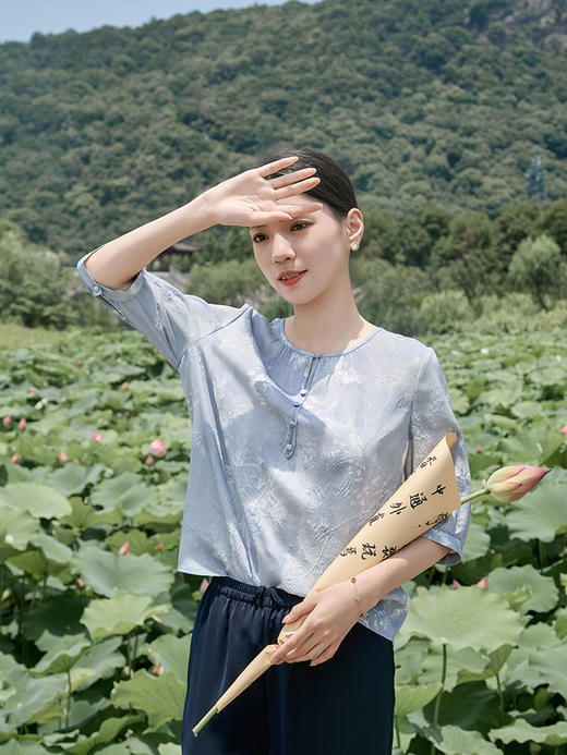 【桑蚕丝印花上衣】25年夏季新品女士100%桑蚕丝立体印花真丝上衣 商品图2