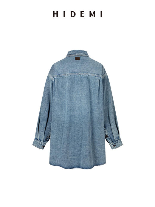 HIDEMI 多重水洗做旧感牛仔蓝泛白丹宁牛仔廓形外套式衬衫 商品图10