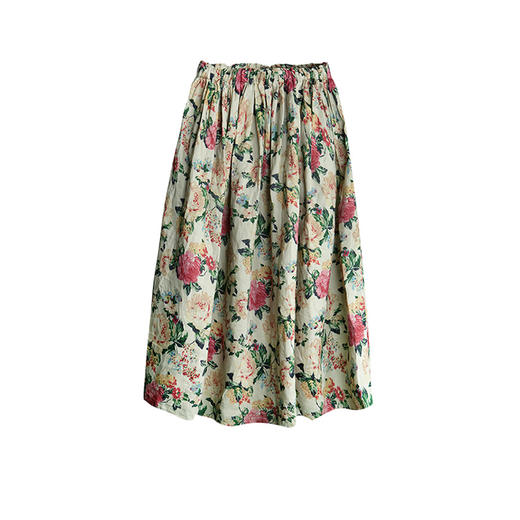 绽放旅行女装539朵/复活款·2018年苎麻印花松紧腰抽褶半身长裙女 商品图4