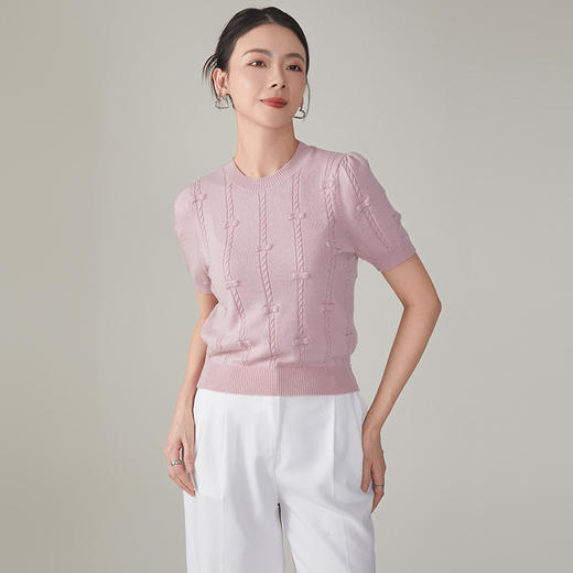 「自」全新升级【铂金会员330/天猫449/差价119】(03559)洛诗琳新款提花针织衫2025夏季慵懒羊毛圆领套头上衣女 商品图0