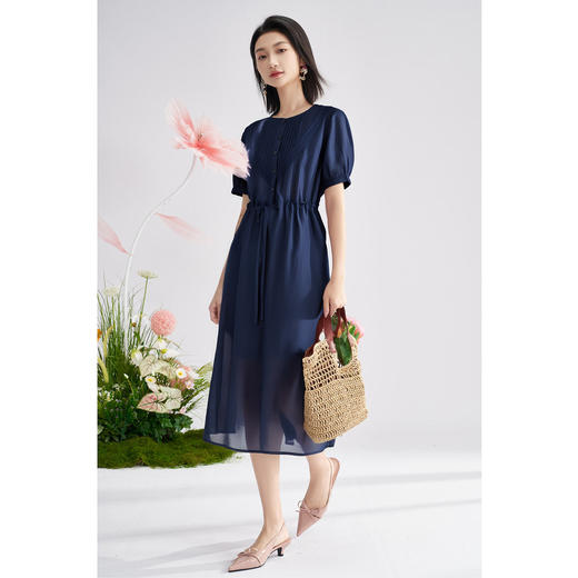 高级感天丝精致裙子 米思阳2025夏季新款时尚气质压褶连衣裙女1426 商品图5