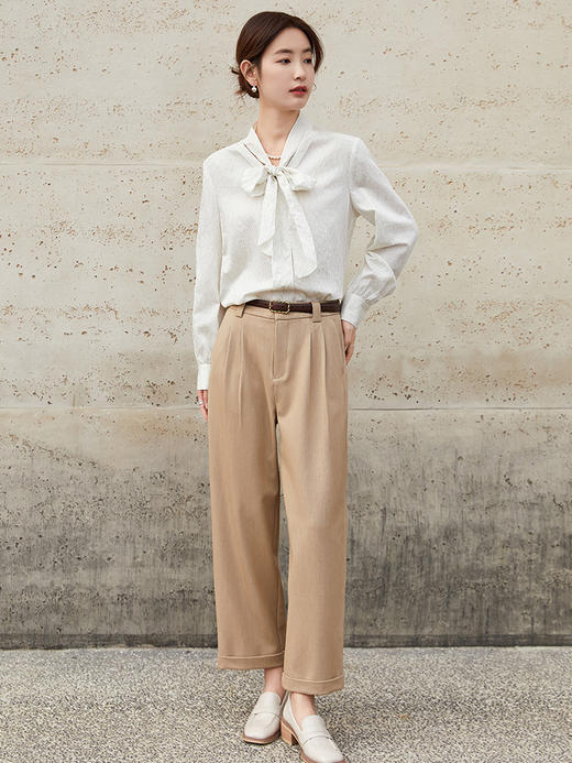 优雅气质款白色条纹蝴蝶结衬衫女 长袖通勤百搭上衣 商品图1