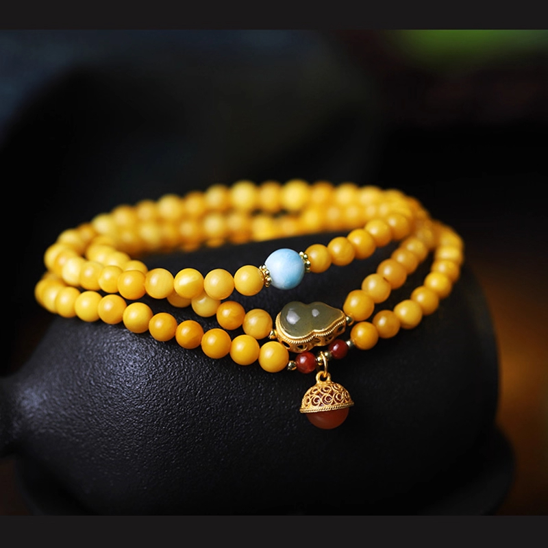 【普陀】天然鸡油黄蜜蜡佛珠手串 -普陀山发出