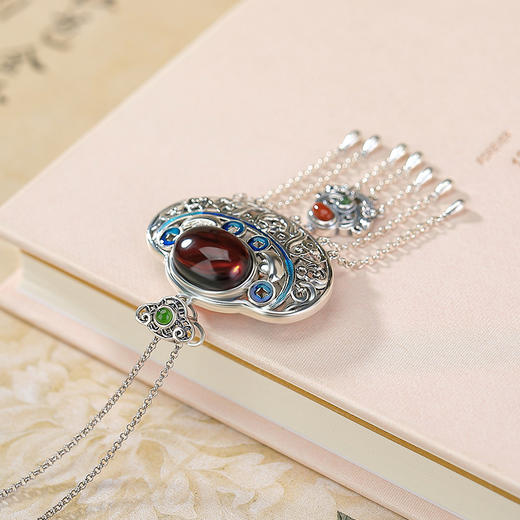 【招财雅韵】S925纯银南红和田玉碧玉蛋面招财进宝血珀流苏吊坠【CW-DZ06757】 商品图2