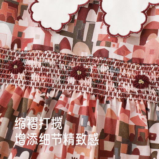 【高定系列】英氏女童裙子秋季长袖女童桑蚕丝裙子印花女生裙子 商品图3