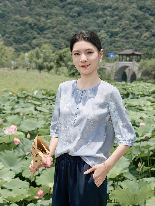 【桑蚕丝印花上衣】25年夏季新品女士100%桑蚕丝立体印花真丝上衣 商品图3