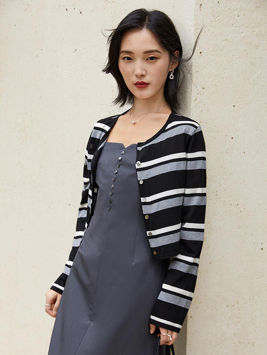 简约风深灰色吊带连衣裙女 排扣修身中长款气质内搭裙 商品图0