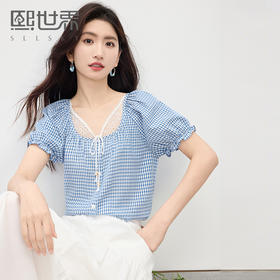 【07/16新品】熙世界复古港风蕾丝拼接格子衬衣女小众设计衬衫上衣2025夏季新款