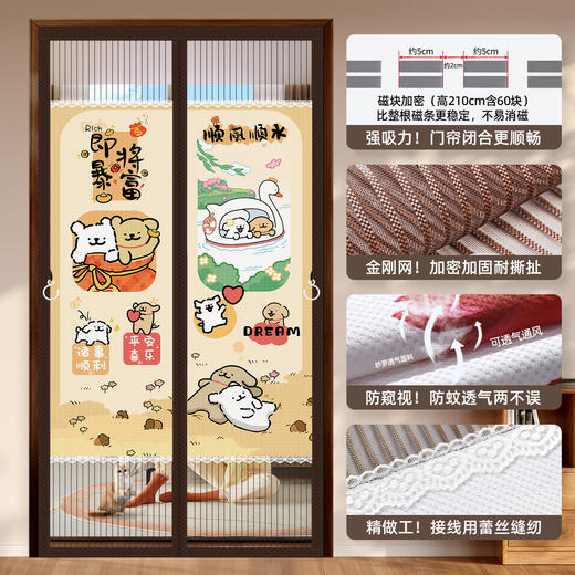 【挡隐私防蚊门帘】金刚网全磁条防蚊门帘魔术贴家用大门磁吸卧室隔断帘免打孔纱门帘。ry 商品图5