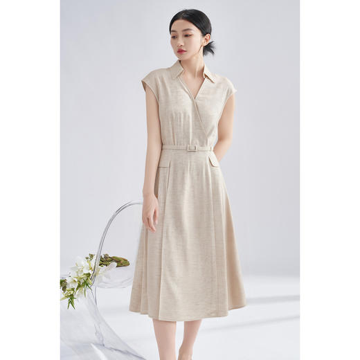 剩S/M/XL 老钱风亚麻衬衫裙 米思阳2025夏季新款知性优雅V领连衣裙高级感裙子1161 商品图2