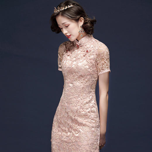 「自」全新升级【铂金会员441/天猫599/差价158】(03156)洛诗琳气质双襟蕾丝连衣裙2025夏季新款复古国风改良旗袍裙 商品图1