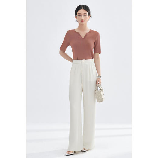 米思阳2025夏季新款设计感显瘦V领开叉针织T恤简约高级感上衣1005 商品图5