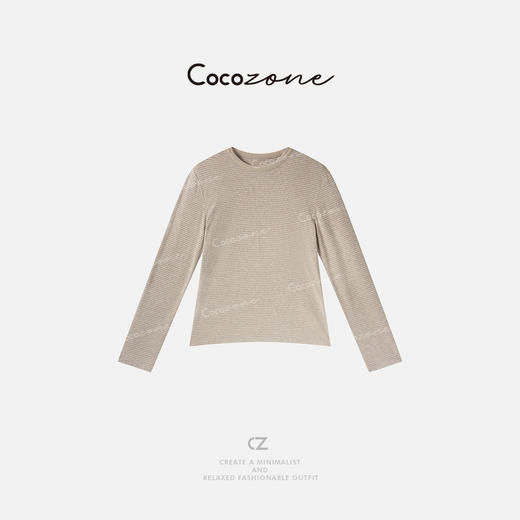 COCO ZONE 刘一一  圆领柔和条纹温暖舒适风长袖T恤 CD1A1187 商品图0